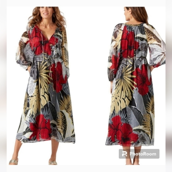 Tommy Bahama Red and Black Floral Dress - Picture 1 of 2
